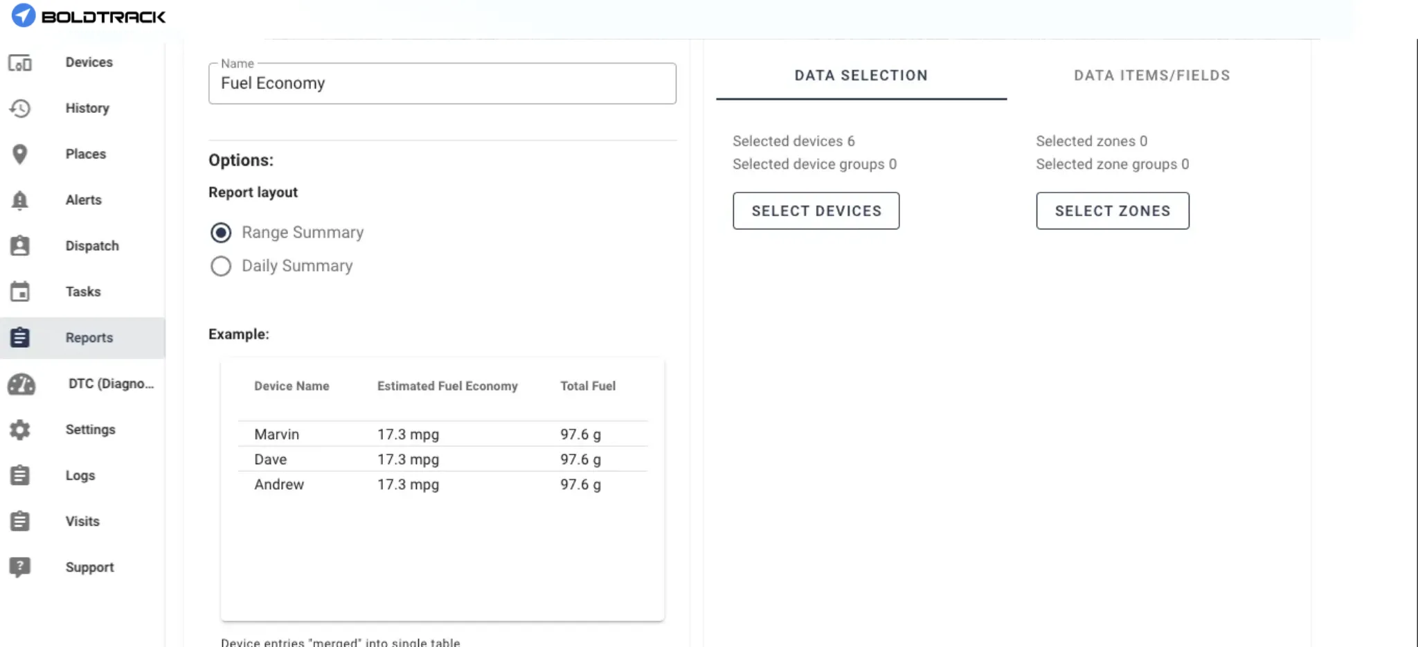 User dashboard fuel costs monitoring